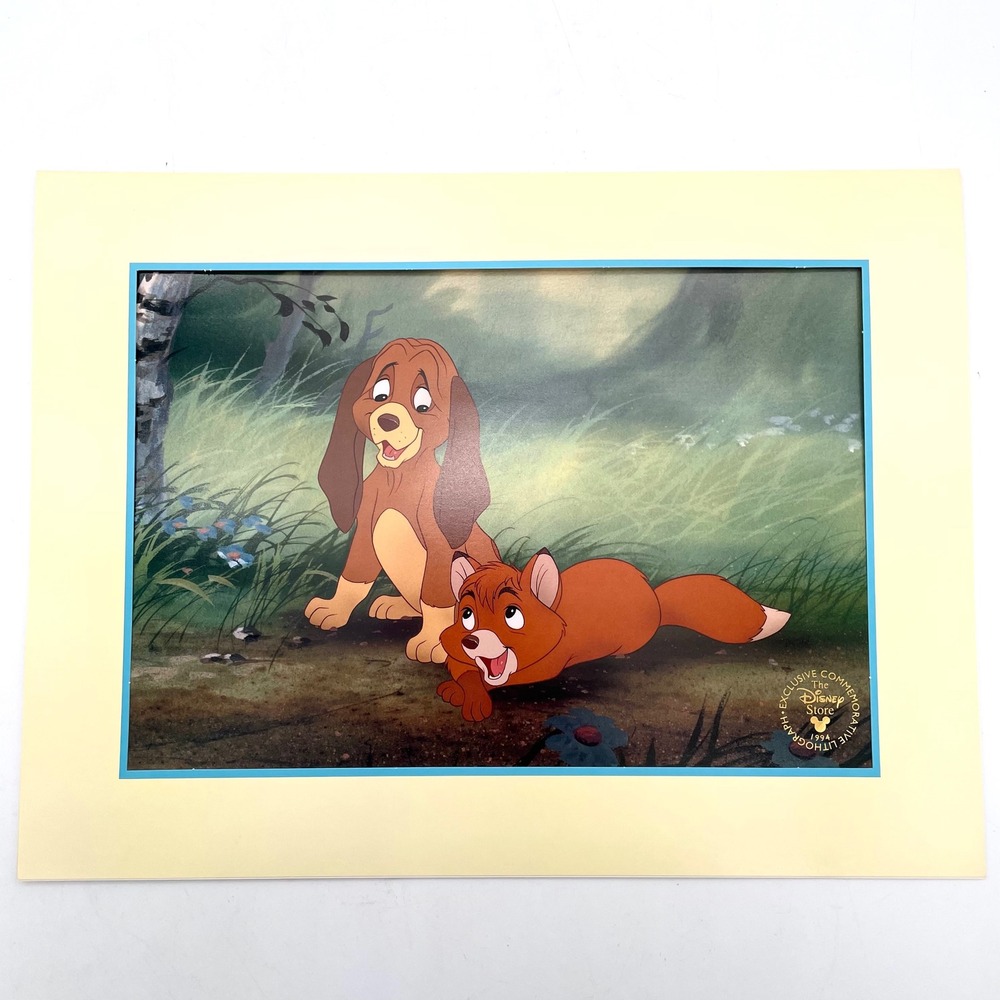 Disney Lithograph The Fox and the Hound Unisex OS Multi Good 1994 Vintage Art